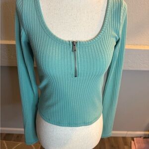 Hollister Teal Ribbed Sweater with Zipper
